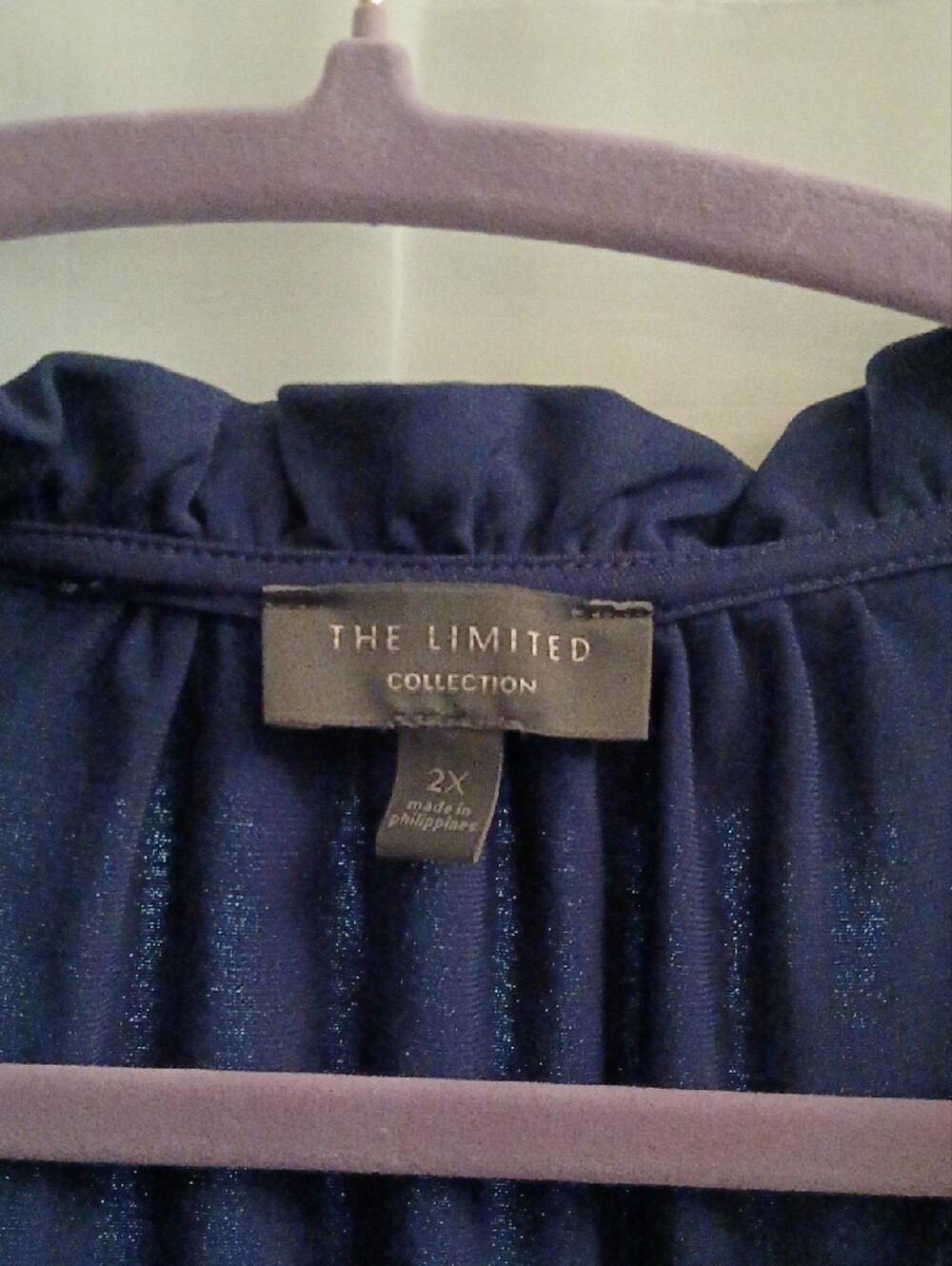 Women’s Navy Cold-Shoulder Ruffle Blouse - Picture 2 of 2